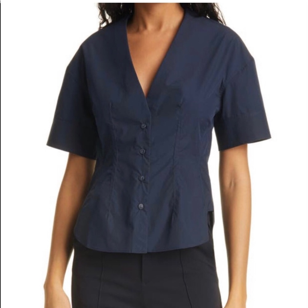 NWT Rag & Bone Victoria Poplin Short-sleeve Shirt In Night Blue. Size XL